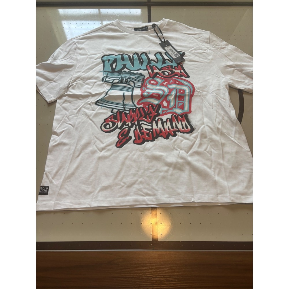 Supply & Demand Philly Tee Mens XL White Graffiti Liberty Bell Shirt SUM17379